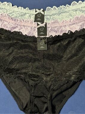 Women's Lace Briefs - Black, Lavender, Baby Blue (3-Pack)